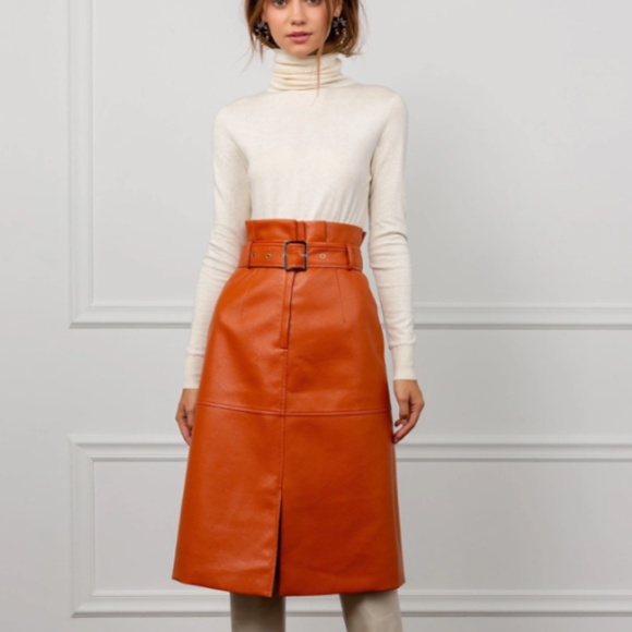 J.ING Vegan Leather Orange Midi Skirt - Picture 8 of 10